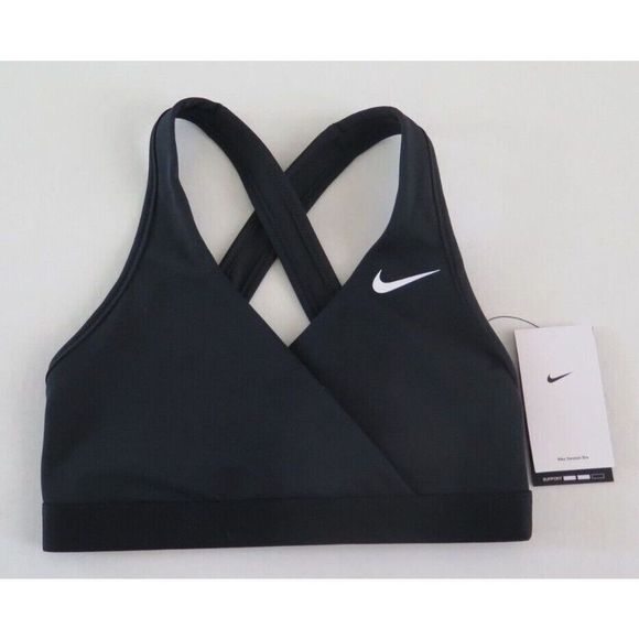 Nike CQ9289 010 Women's Sz M Black Dri-Fit Medium Support Padded Sports Bra - Picture 1 of 3